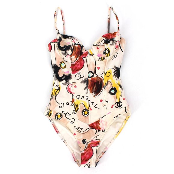 CHANEL Other - VTG Chanel Watercolor Logo One Piece Swimsuit XS S